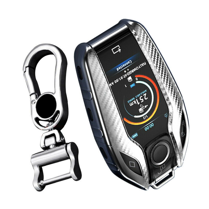 Carbon Fiber Style Remote Key Case Cover Chain fit for BMW 5 6 7 Series X3 X4 X5