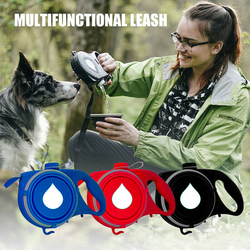 Retractable Dog Leash Nylon Foldable Travel Bowl Portable Puppy Water BottleBDA