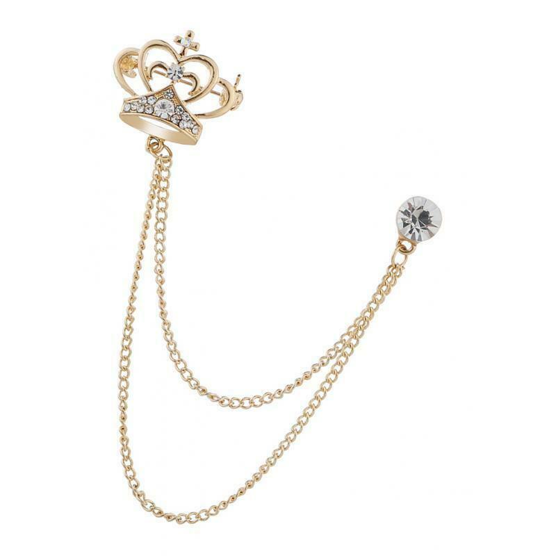 Mens Elegant Lapel Pin Badge 2 Layer Chain Brooch Pin for Suit Tuxedo 2Piece