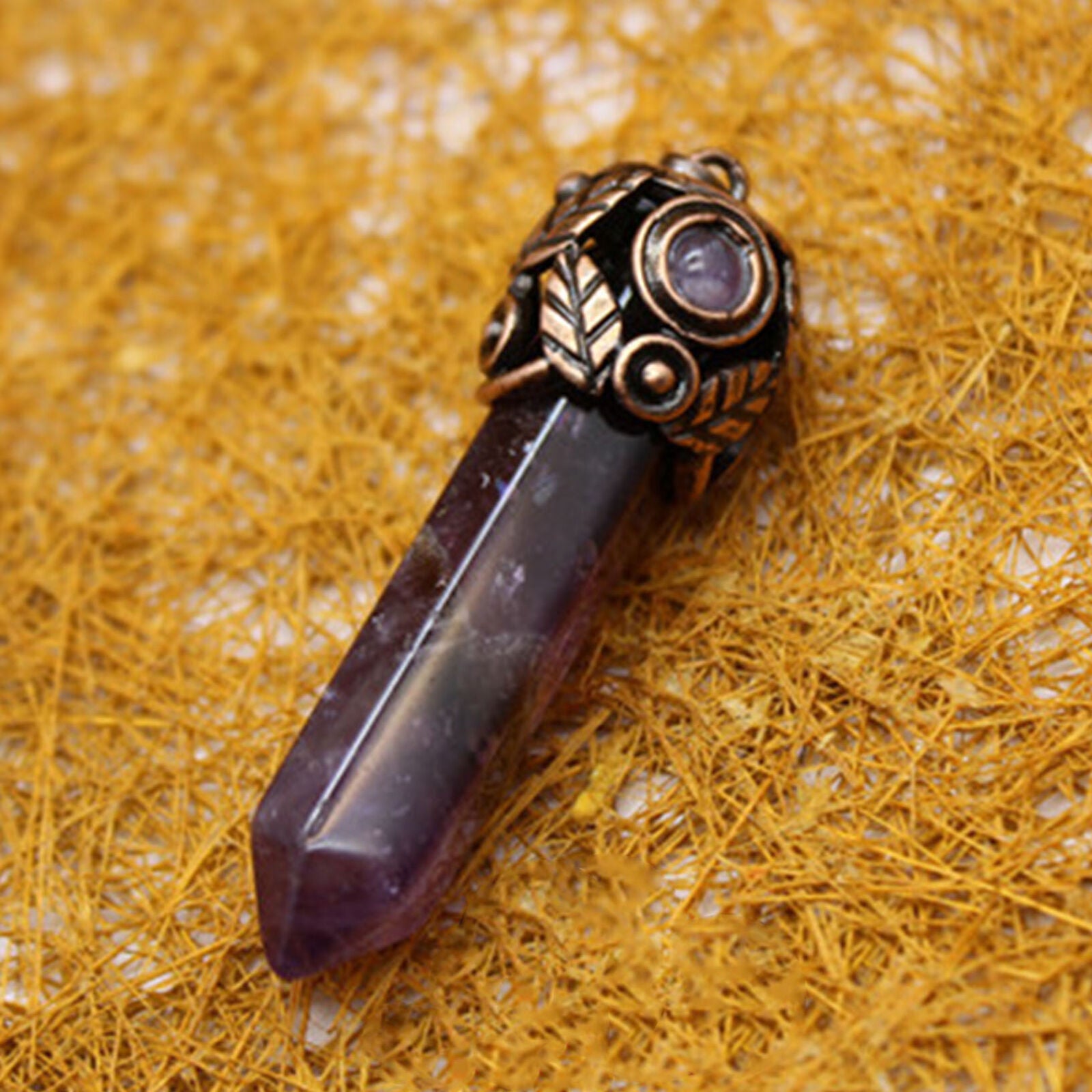 1pc Amethyst Stone Pendant Hexagon point Energy Reiki Healing Amulet