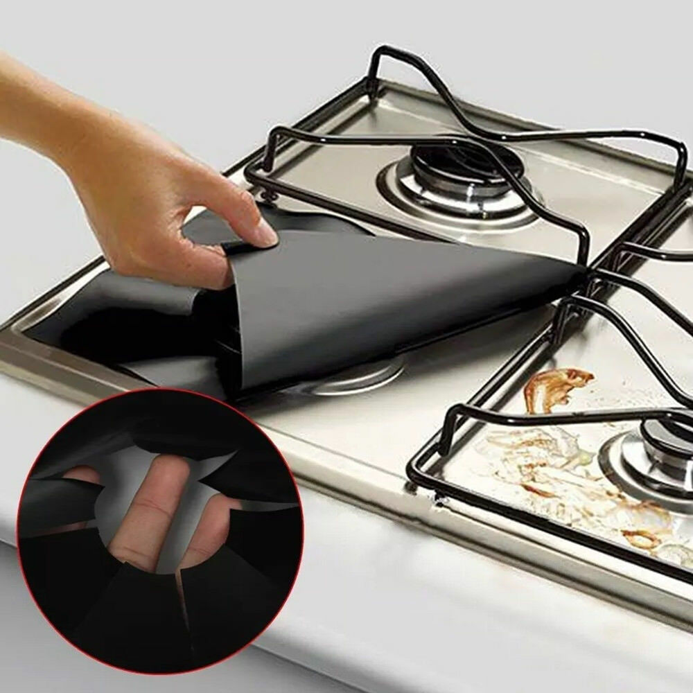 4pcs/set Reusable Gas Range Stove Top Burner Protector Liner Cover For Cleaning