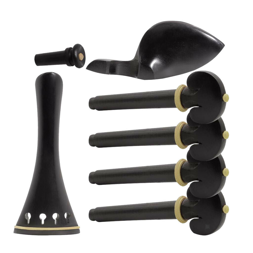 4/4 Wooden Violin Tailpiece, Complete Set + Pegs + Ferrule +