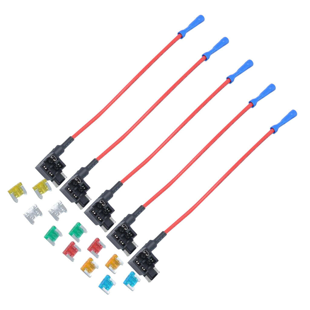 24Pcs 5A 10A 15A 20A 25A 30A Small Blade Fuse & 10Pcs Add-a-circuit Holders