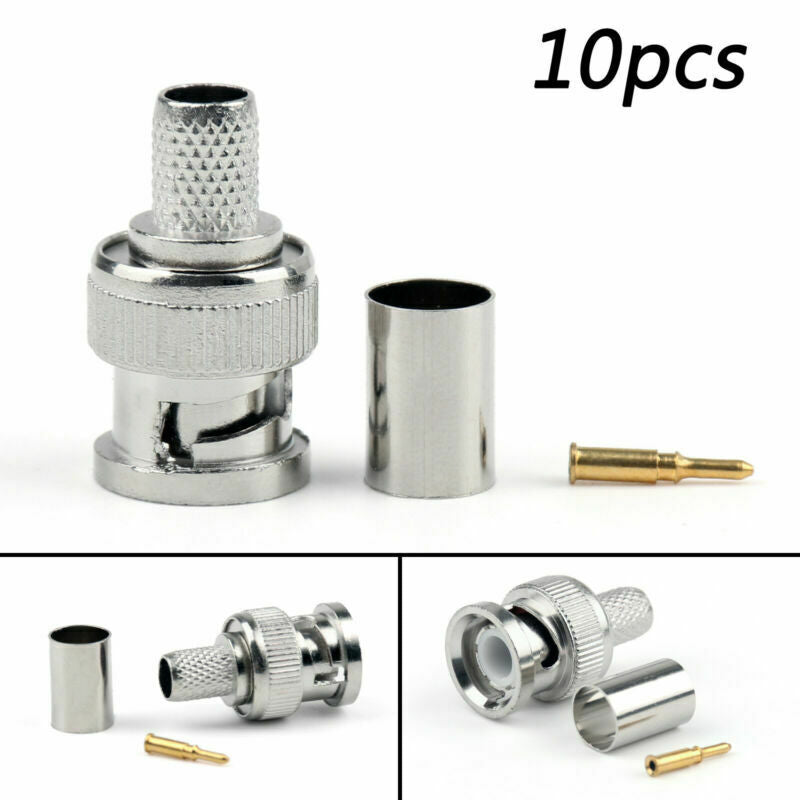 10 Pcs BNC Male Plug Crimp Adapter Coaxial Connectors For RG59 Cable