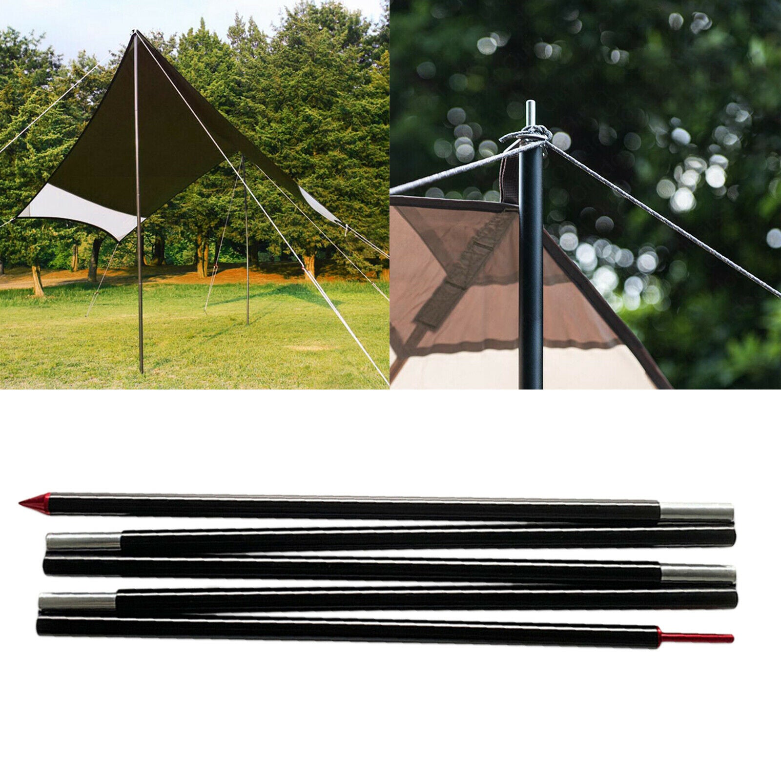 Portable Universal Tarp Poles 220cm Canopy Awning Tent Rod 5-Section Sticks