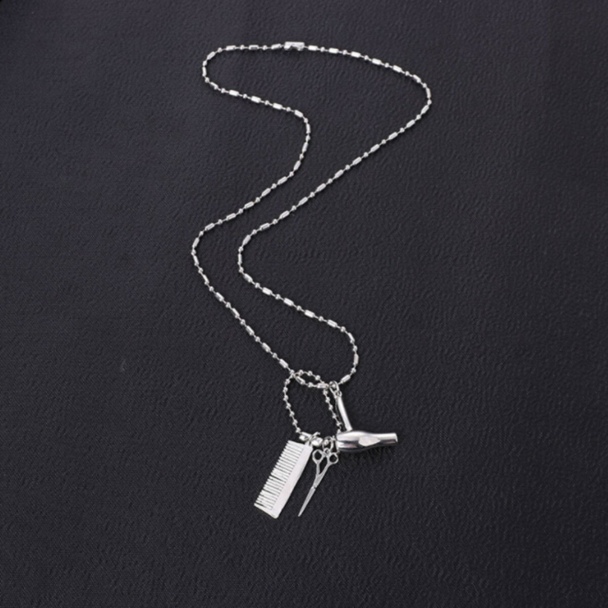 Unisex Hair Dryer Scissors Comb Pendant Chain Necklace Barber Kit Gift Charm