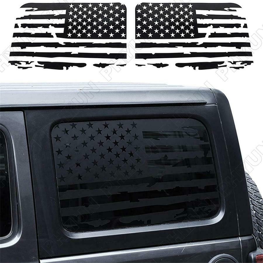 For 2018-2021 Jeep Wrangler JL 4Door Rear Window USA Flag Decals Stickers Black