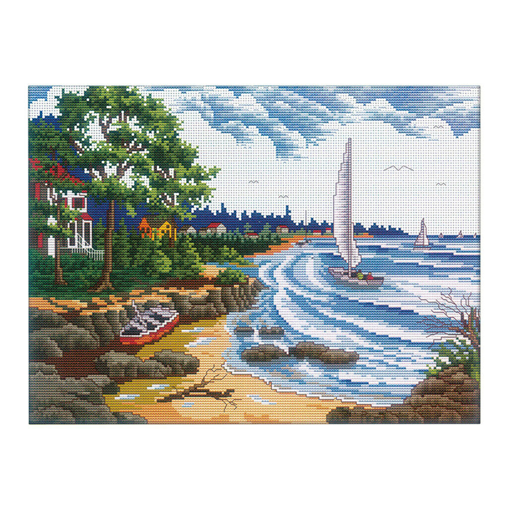 Prettyia Stamped Cross Stitch Kit 11CT Pre-Printed Seaside Landscape Pattern