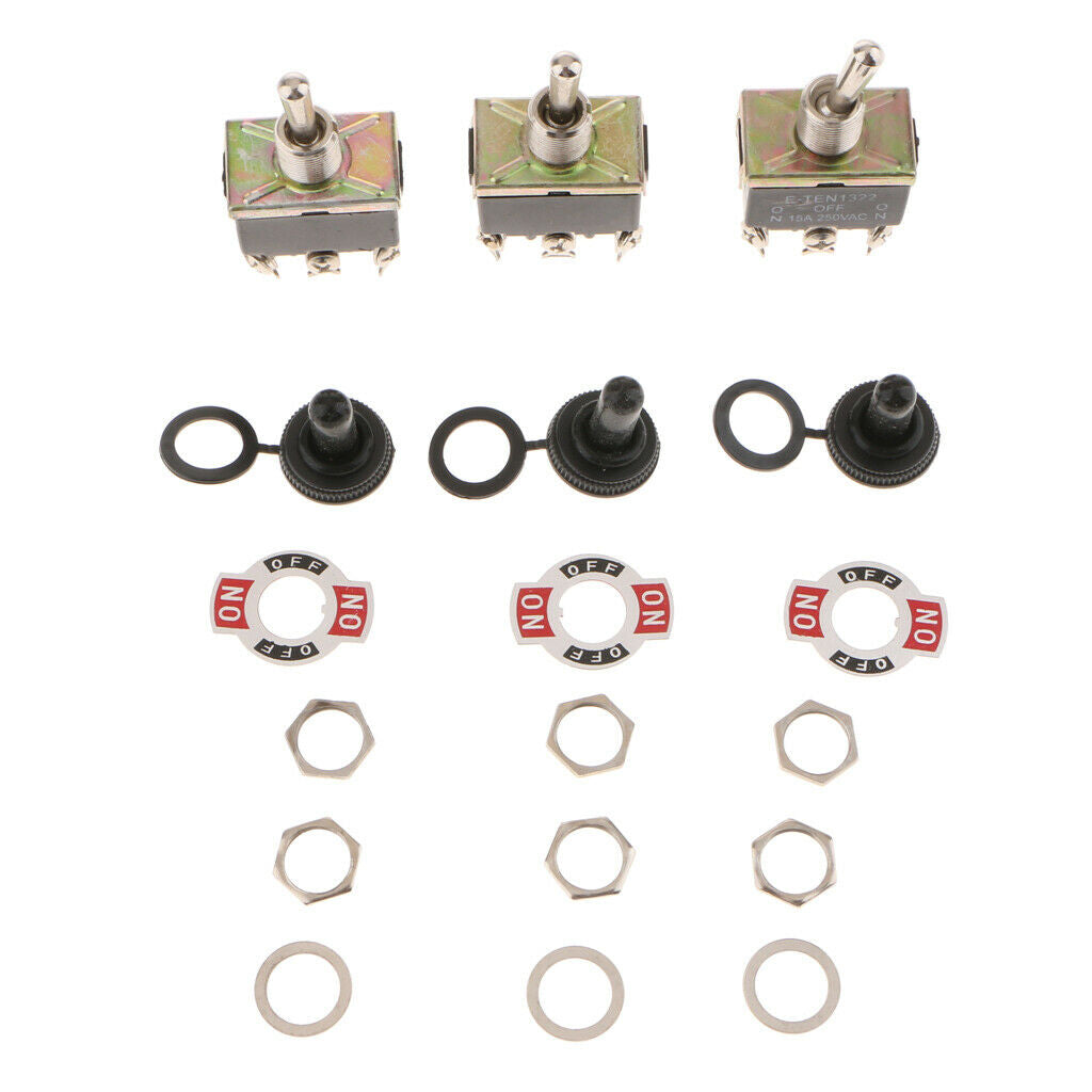 3x DPDT 6P3T ON-OFF-ON Heavy Duty Toggle Rocker Switch E-TEN1322 Black