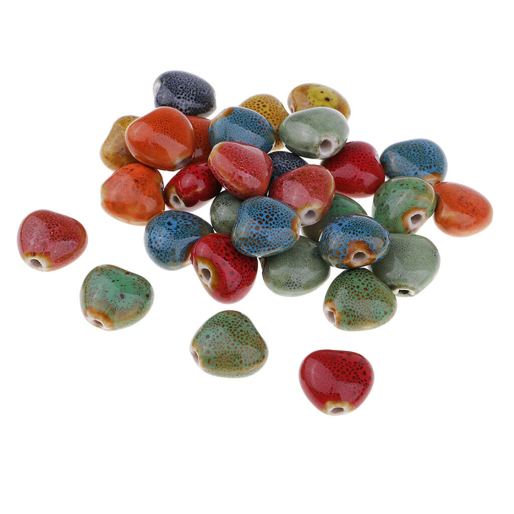 30 Pcs Heart Colorful Loose Enamel Ceramic Beads Charms For Jewelry Making