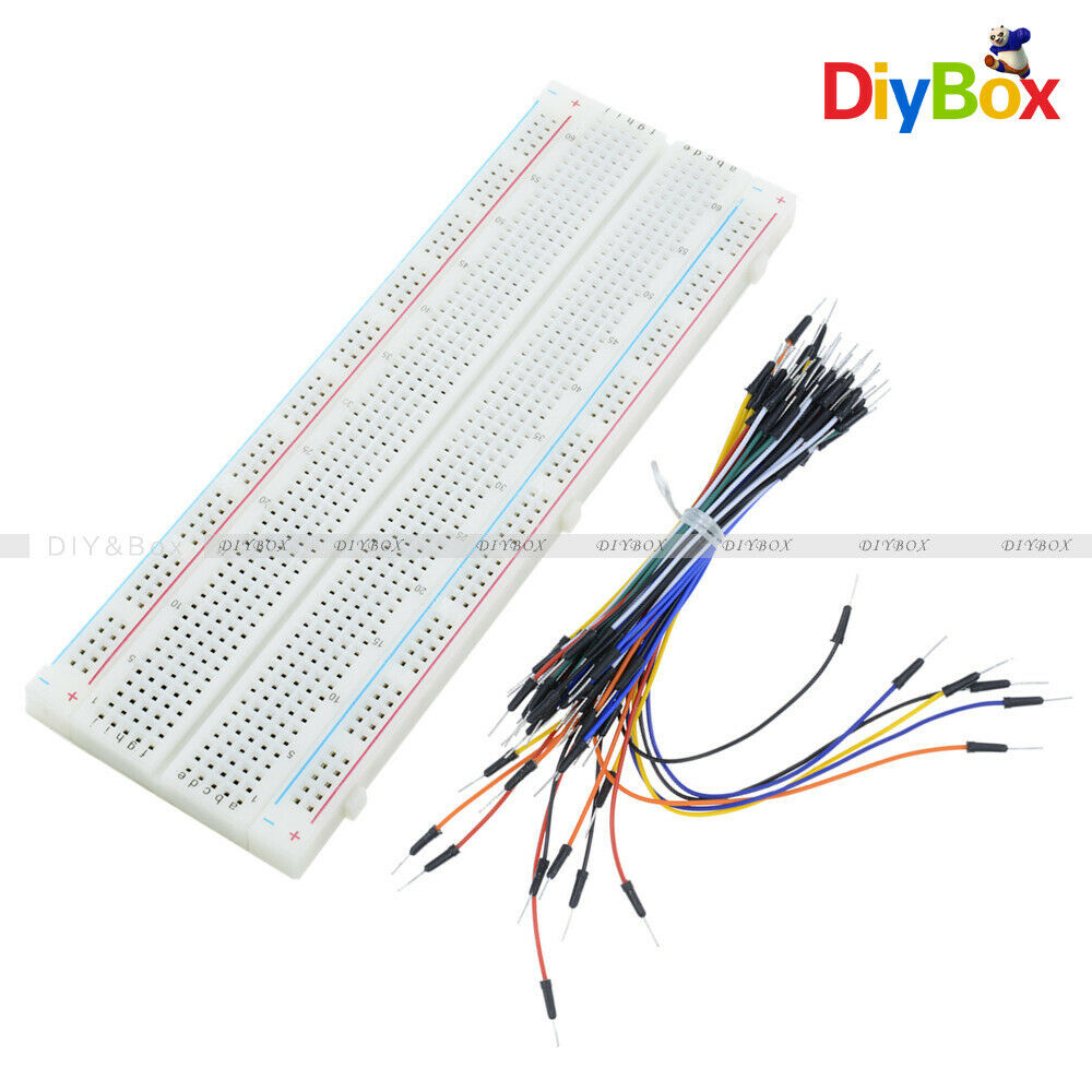 MB102 830 Tie Points PCB Breadboard Solderless+ 65Pcs Jumper Cable Wires