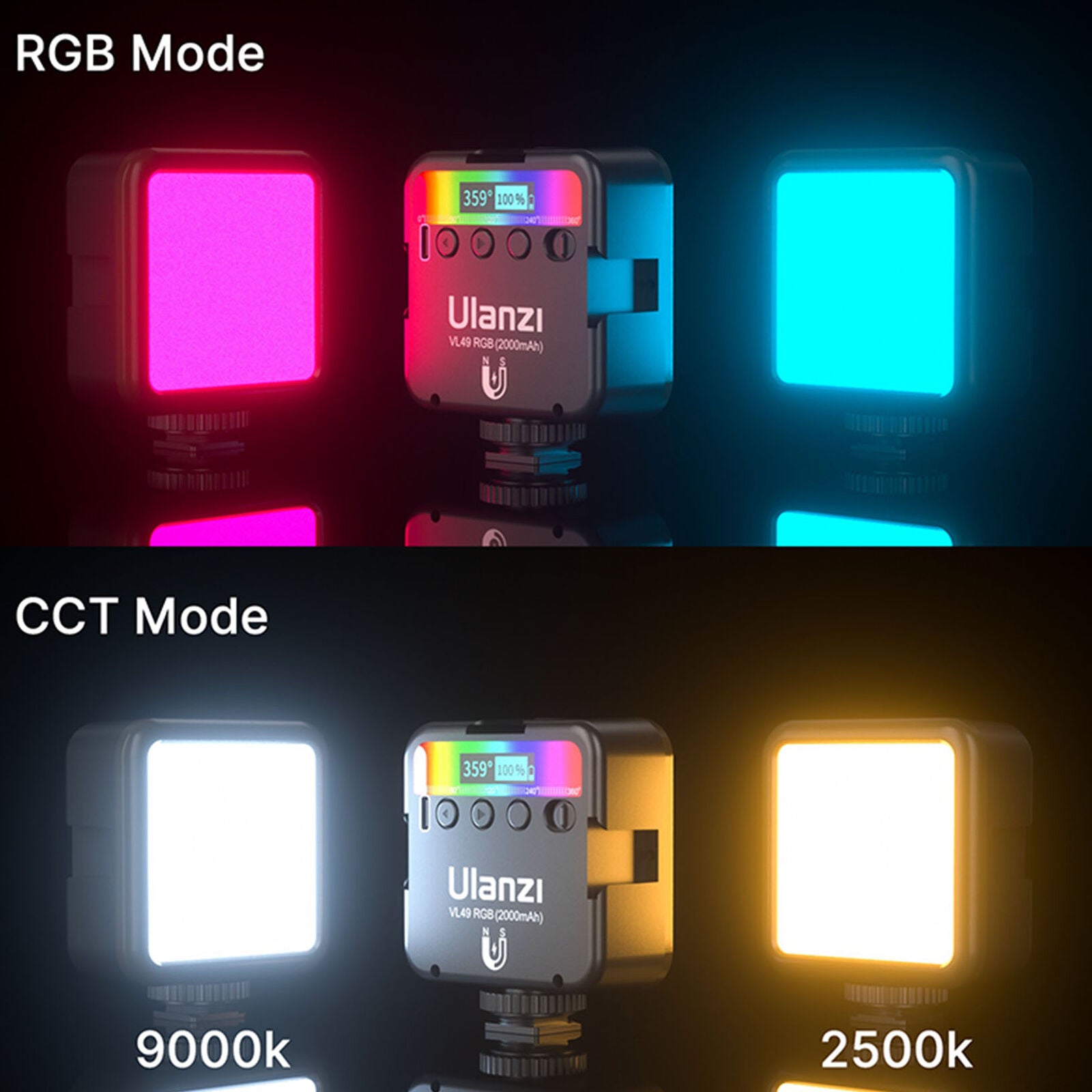 VL49 Mini Dimmable RGB 2500K-9000K LED Video Fill Light Photography Lamp