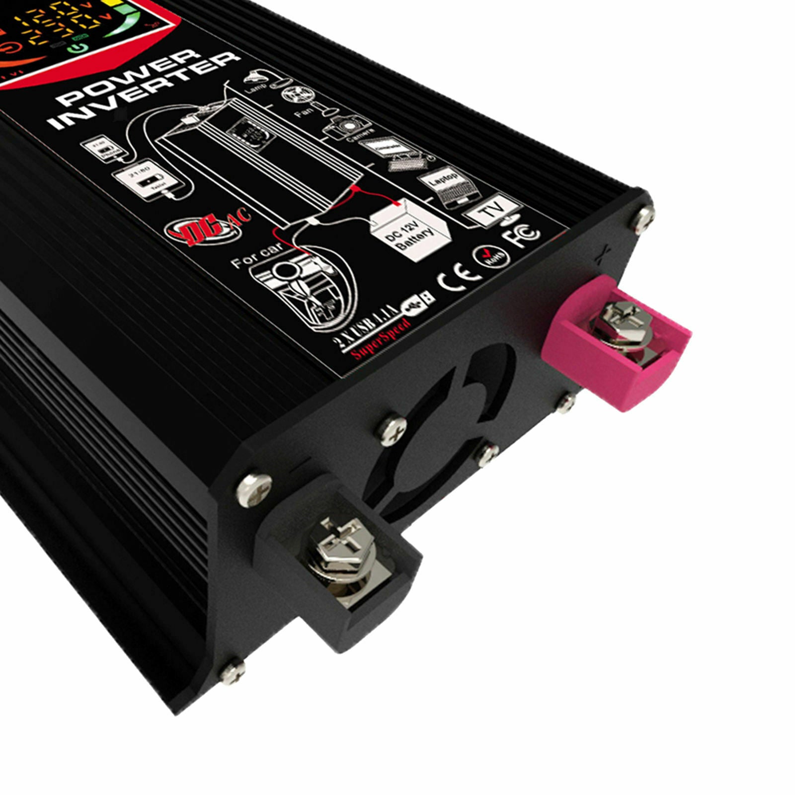 6000W Peak Car Power Inverter 12V to 110V DC to AC Dual USB Port Black