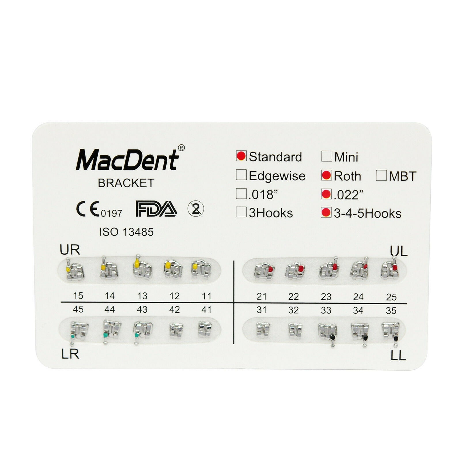 MacDent 20 Kits Dental Orthodontic Brackets Standard Roth Slot .022" Hooks 345