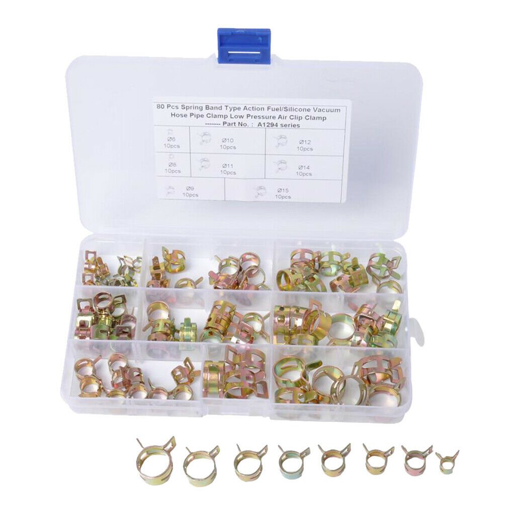 80pcs 6-15mm Hose Spring Clip Clamp Steel Vacuum Fuel Oil Line Band Clips