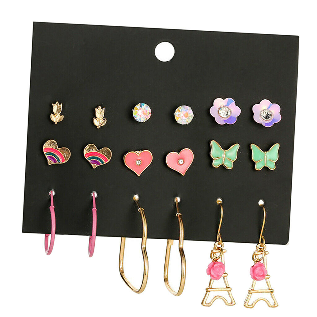 9Pairs Enamel Stud Earrings Butterfly Womens Statement Drop Earrings Jewelry