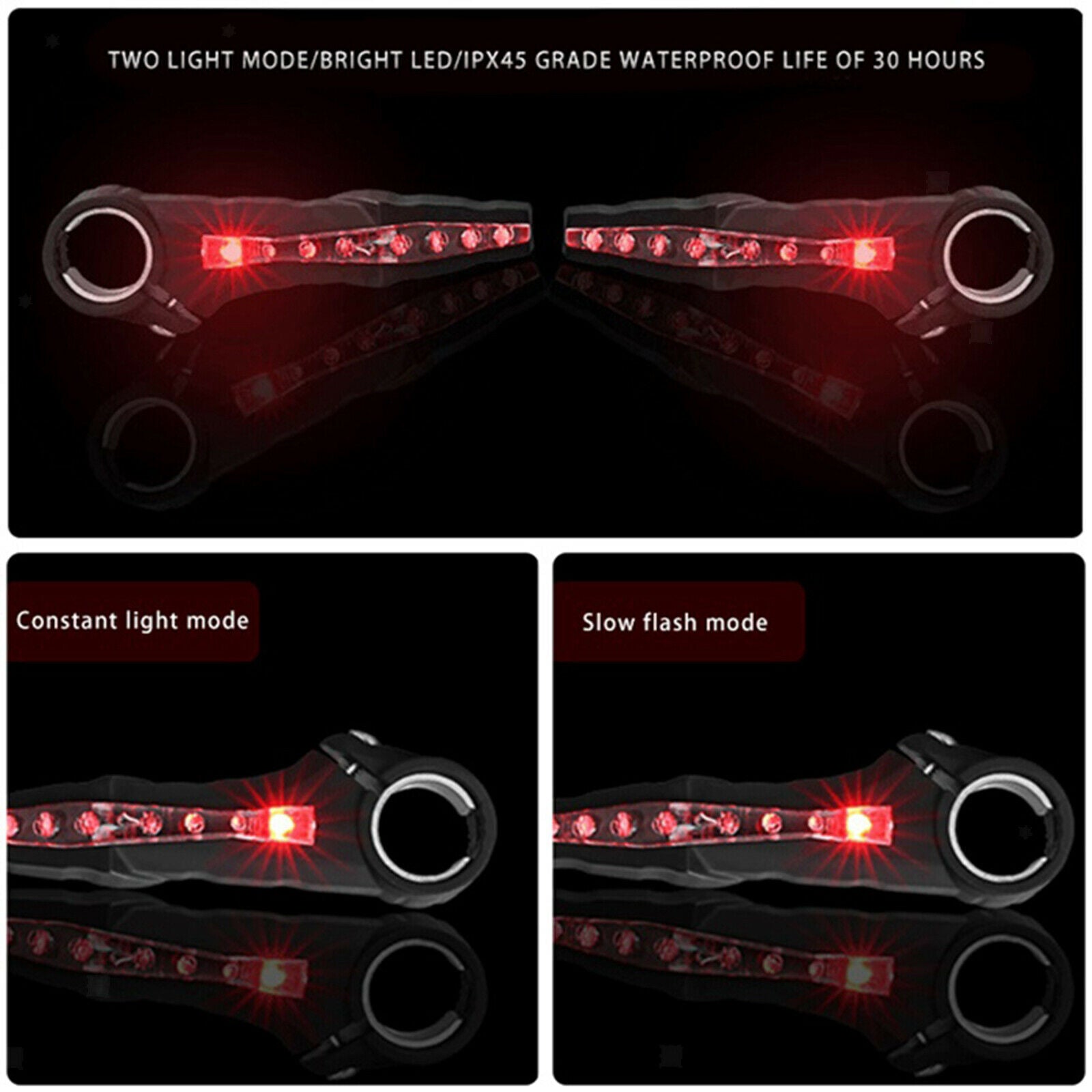 2Pieces Bicycle Rest Handlebar Grips Light Bar End Night Lamp Mountain Bikes