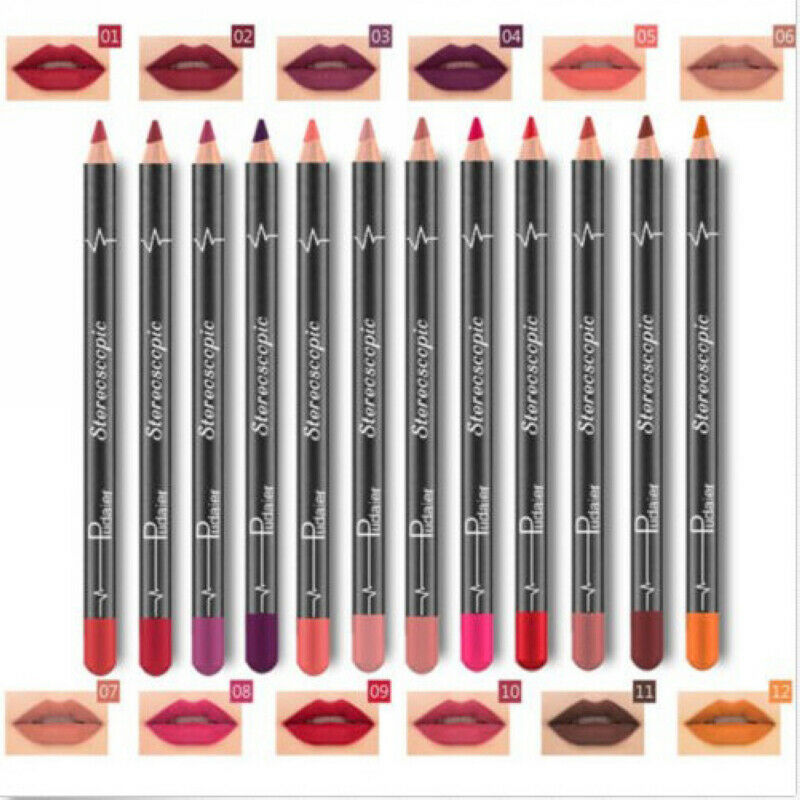 12 Pcs/Set Waterproof Lip Liner Lipstick Long Lasting Matte Lipliner Pencil Pen