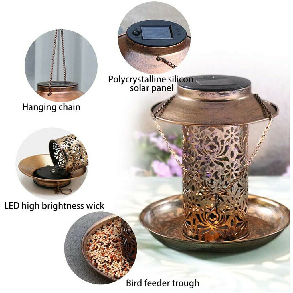 Solar Bird Feeder Hanging Feeding Station Garden Lamp Patio Backyard Gifts