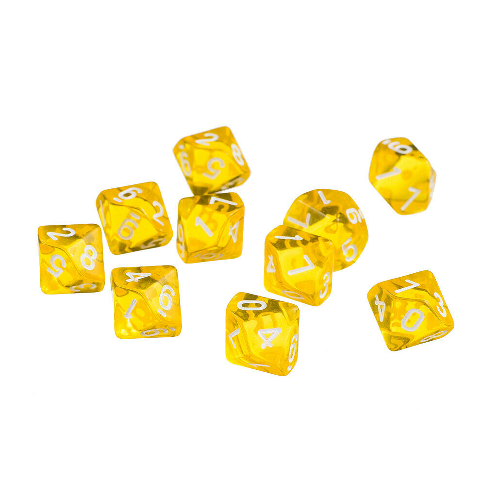 10 Yellow Pieces Ten Sided D10 Dice with A Cup of Dice for D & D Trpg