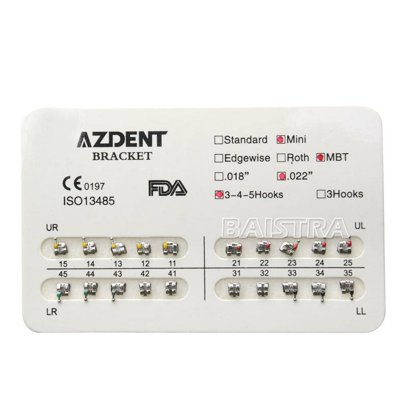 50X AZDENT Dental Orthodontic Metal Brackets Braces Mini MBT.022 Hooks 3 4 5