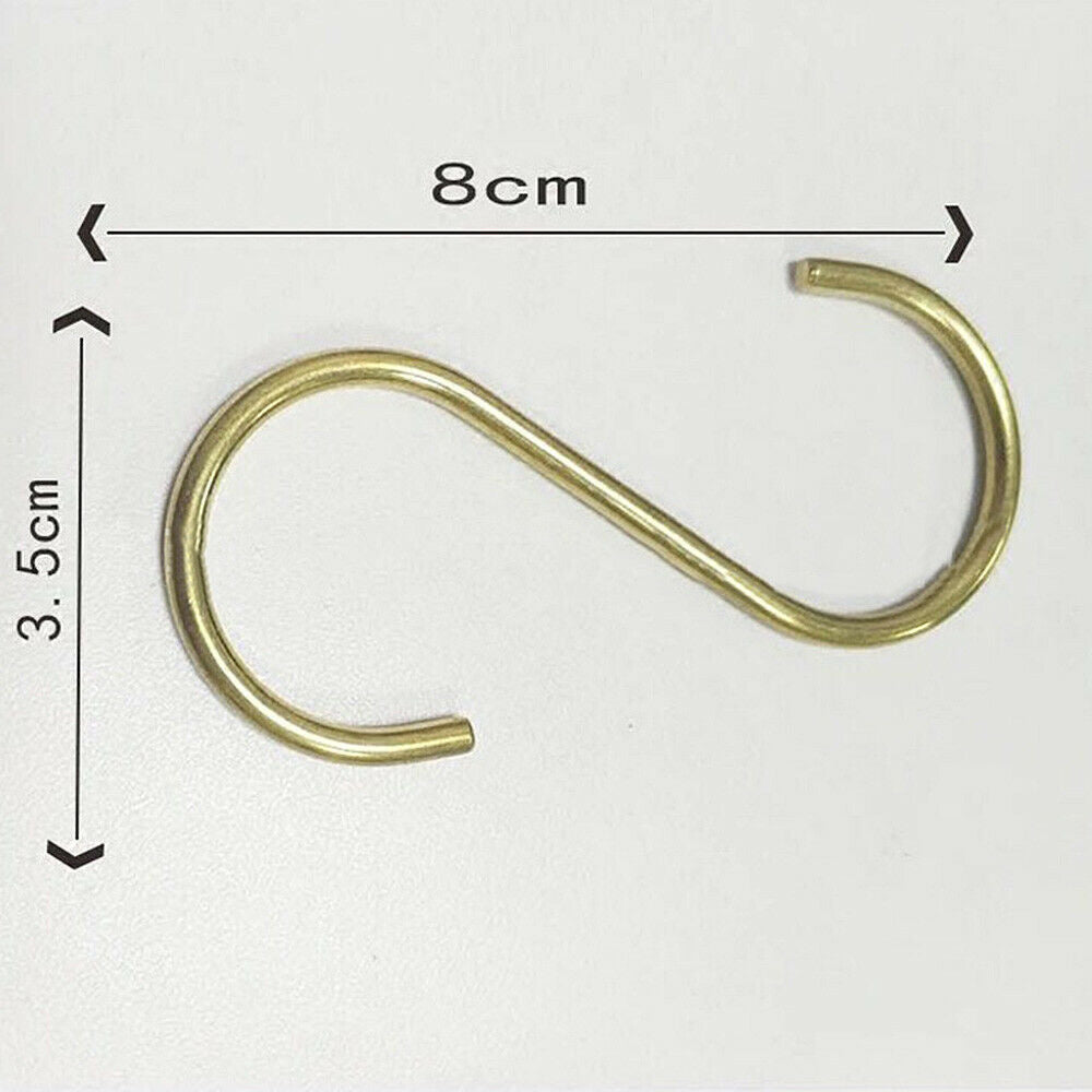 5PCS Brass S Hooks Hanger Kitchen Bathroom Holder Utensil Clothing Hanging Home