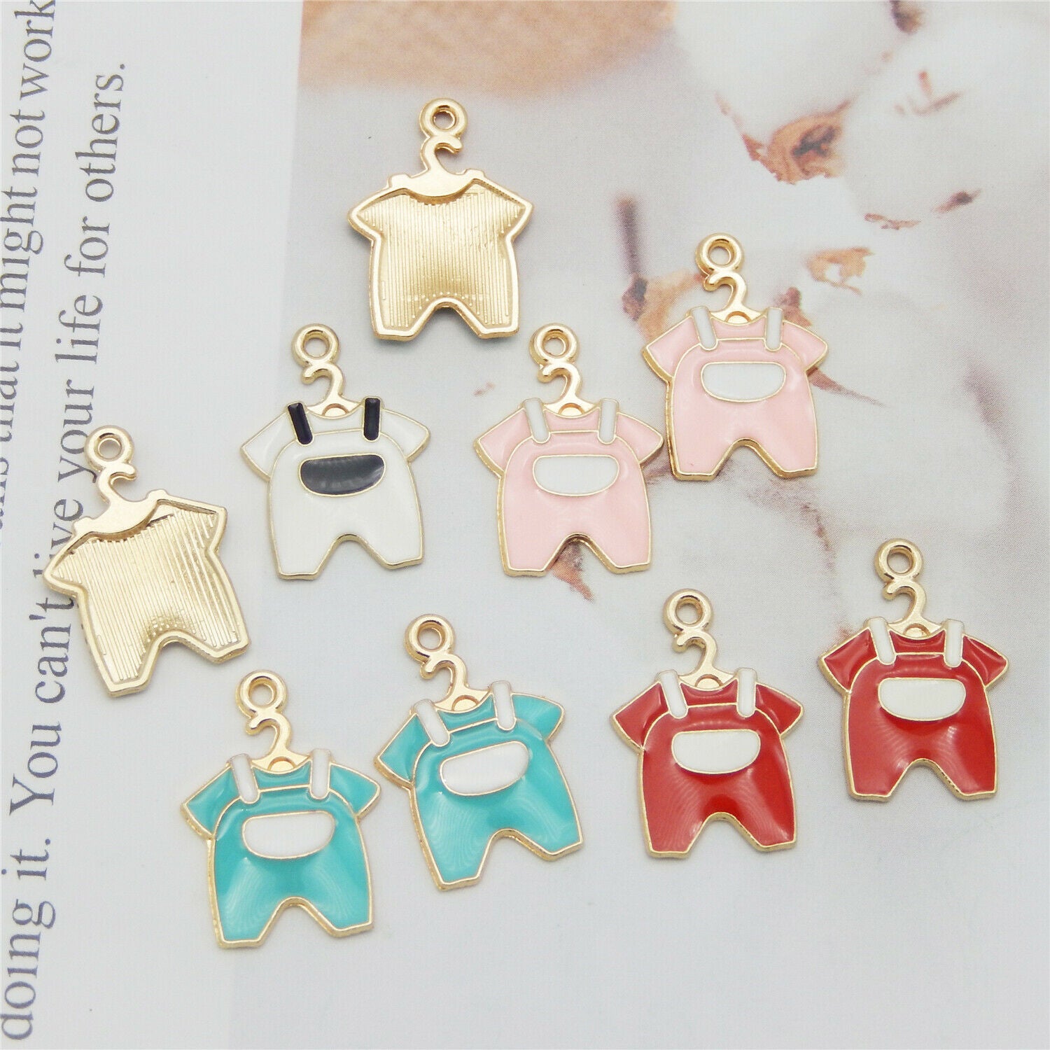 Wholesale Enamel Plated 22x16mm Baby Strap Clothes Pendant Charms Findings 24pcs