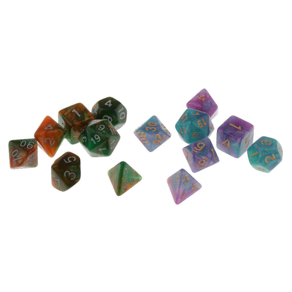 14x Creative Plastic D4 D6 D8 D10 D12 D20 Polyhedral Dice for DND Table Game