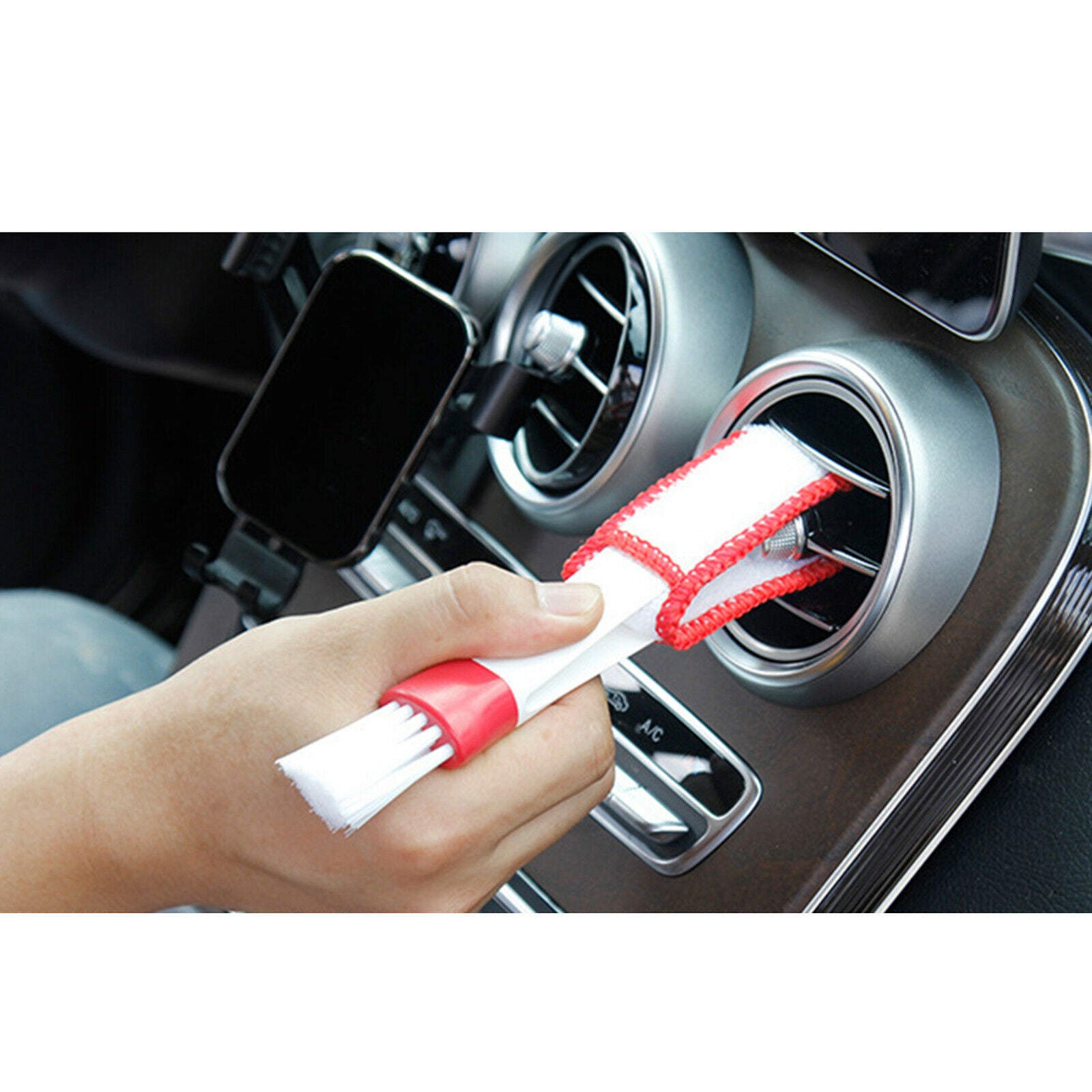 Cleaning Brush Car Air Conditioner Vent Blinds Dust Cleaner Red White