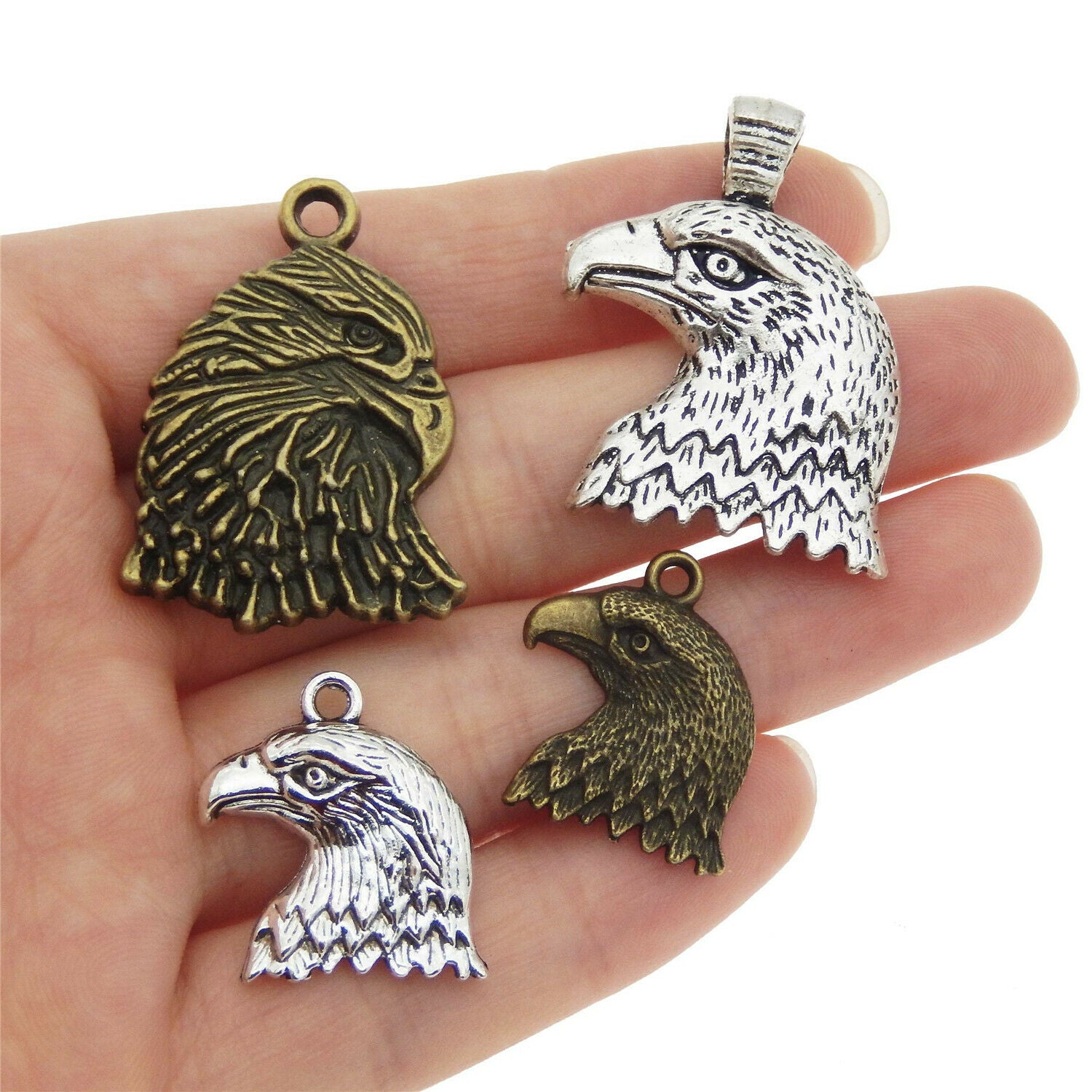 8 pcs Antiqued Style Mixed Eagle Head Charm Multi-size Necklace Pendant #53476