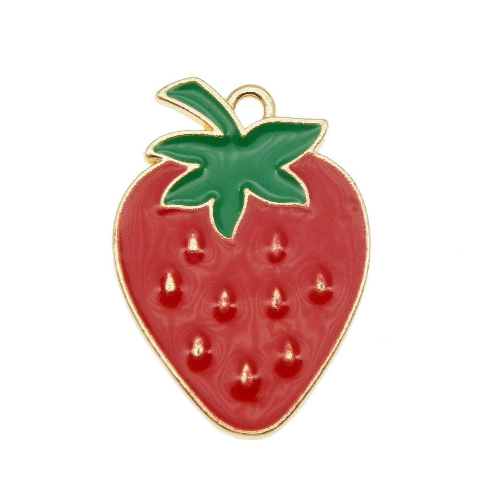 Wholesale Enamel Alloy Red Strawberry Fruit Pendant Charms DIY Findings 12pcs