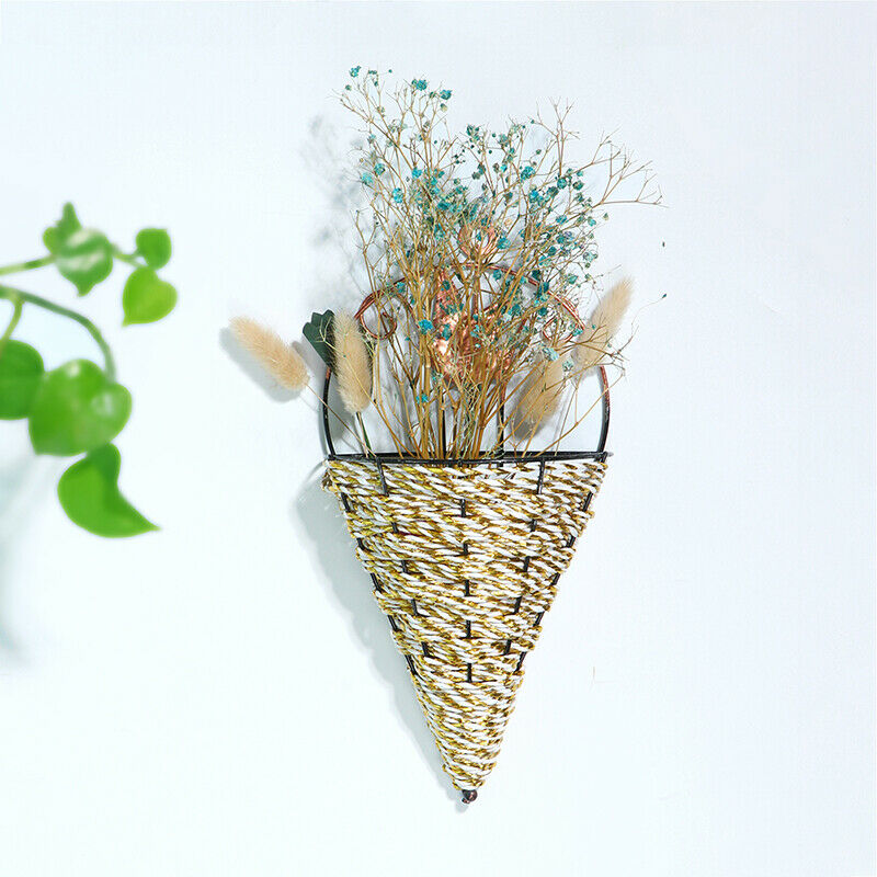 Wall-Mounted Rattan Interior Hanging Basket Planter Plant Pot Flower Holder Pb