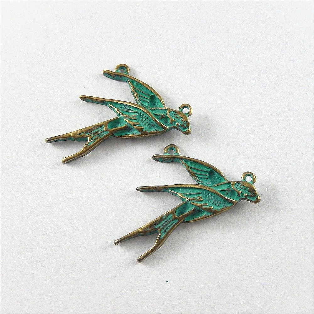 40 pcs Retro Swallow Patina Charm Bird Pendant DIY Making Craft Alloy 30*18*4mm