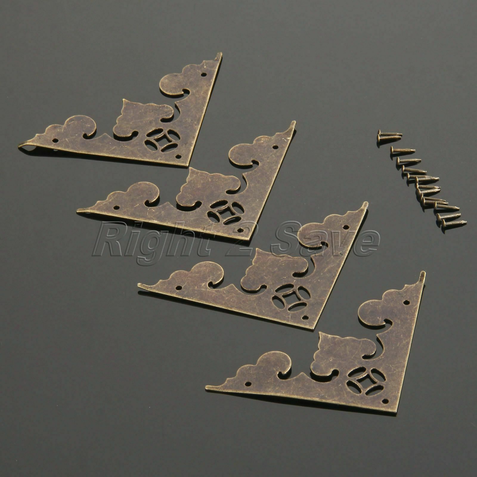 4pcs Jewelry Gift Wooden Box Corner Protector Decorative Metal Guard+12pcs Nails