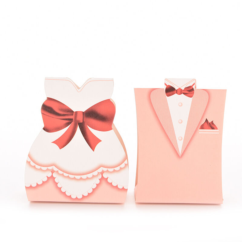 100Pcs Pink Bride Groom Tuxedo Dress Gown Wedding Favor Candy Boxes GiftB_DD