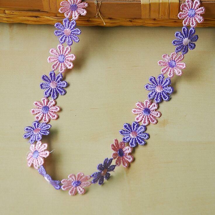 5 Yard Pink purple Flower shape Embroidered lace Trim Appliques Sewing 2.5cm