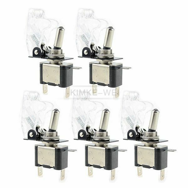 5x White LED Illuminated Toggle Rocker Switch With Cover For Car Boat 12V 20A