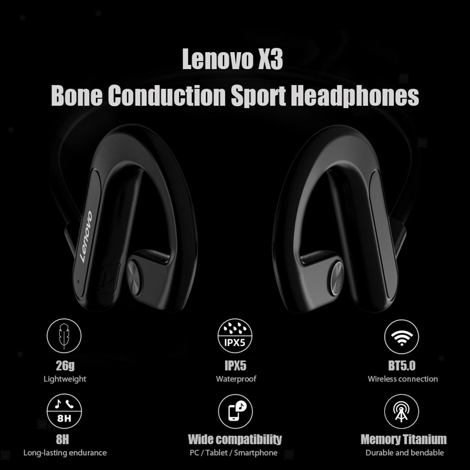 Bone Conduction Headphones Bluetooth 5.0 for Hiking Cycling Driving Sports