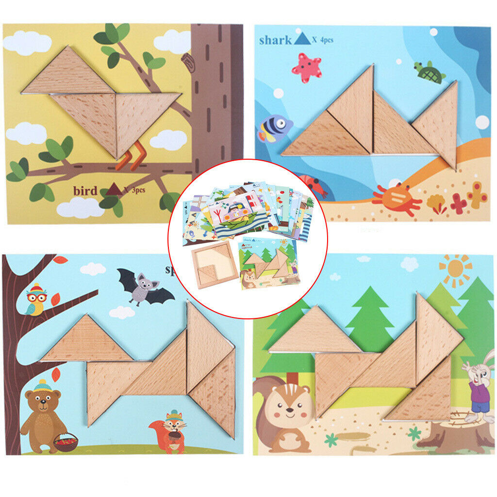 Wooden Triangle Jigsaws Blocks Montessori Puzzles Sorting Toys for Kids