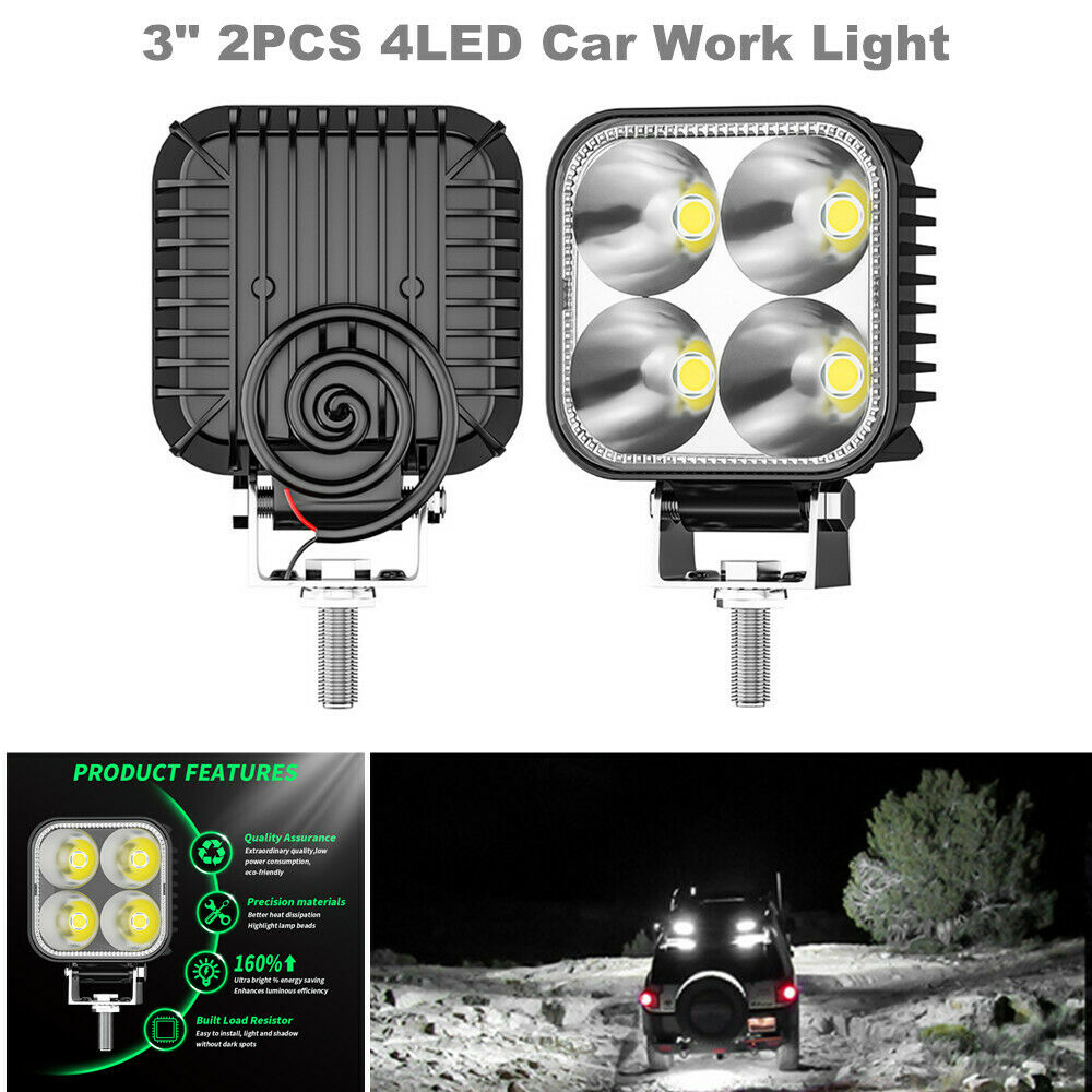 Pair 3" 4 LED White Car Work Lights Spot Flood Light Bar Reverse 12W DC12V-60V
