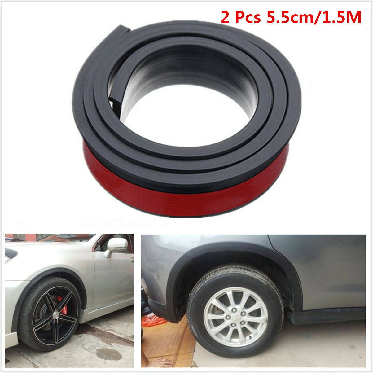 Rubber Black 2 Pcs 5.5cm/1.5M Widening Car Fender Flare Extension Wheel Eyebrow