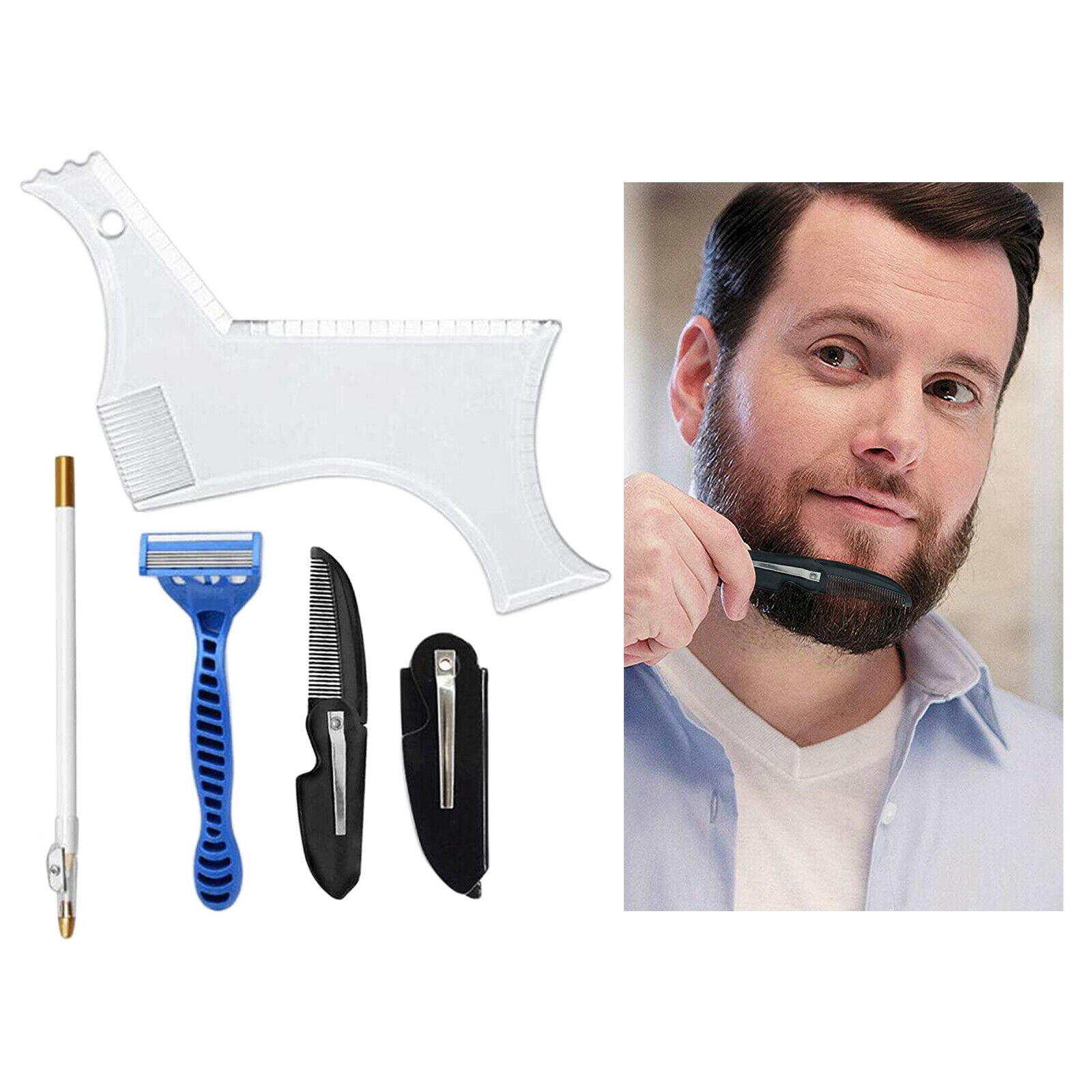 Portable 5 in 1 Beard Shaper Transparent Template Comb Guide Kit EASY TO USE