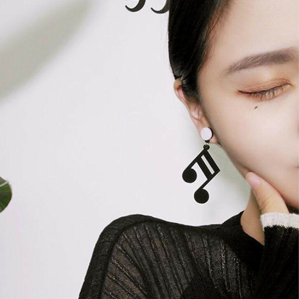 Black Musical Note Asymmetric Acrylic Drop Earrings Women Girls  Fashion Jewelry