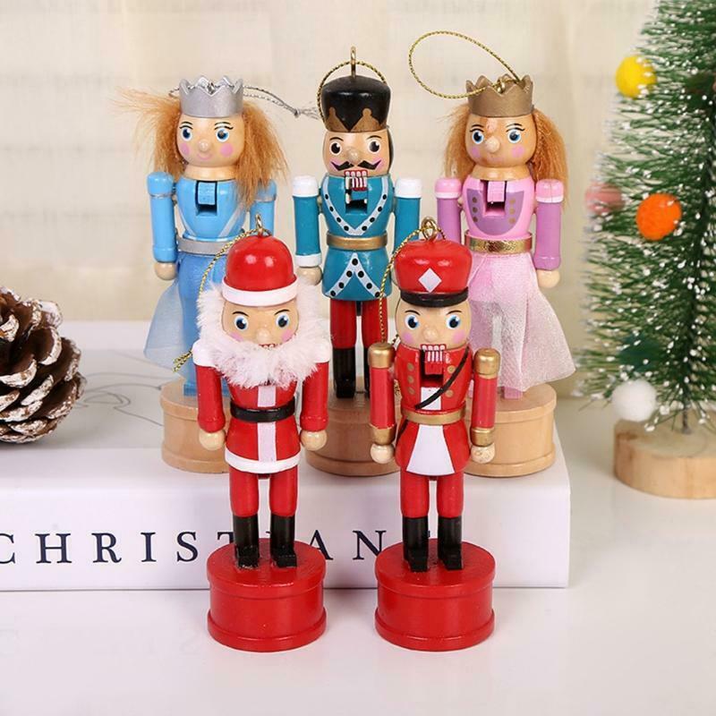 5pcs 12.5cm Nutcracker Ornament Wooden Walnuts Soldier Pendant Christmas Decor