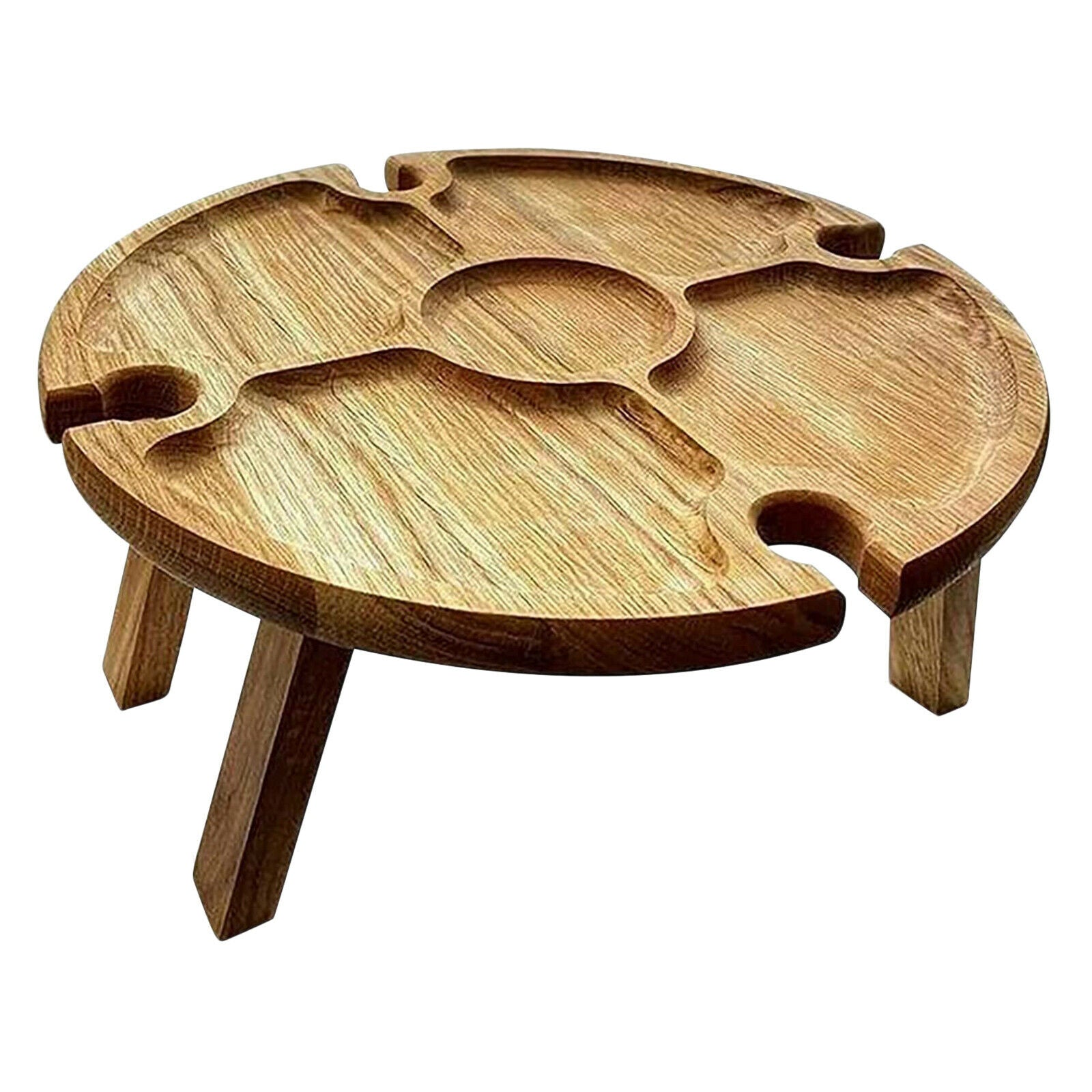 Picnic Table with Glass Holder for Hiking Family Party Camping Round Desktop