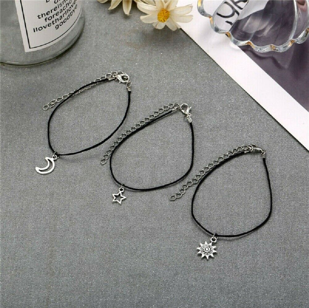 3PCS Boho Sun Star Moon Ankle Anklet Bracelet Chain Foot Jewelry Beach Gift New