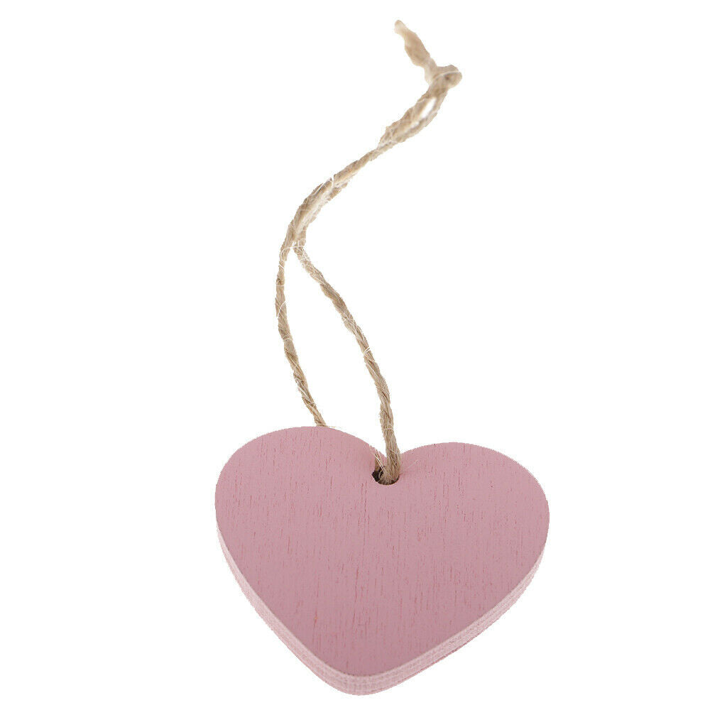 20Pcs Pink Painted Small Wood Heart Message Gift Tags Signs Embellishment Craft