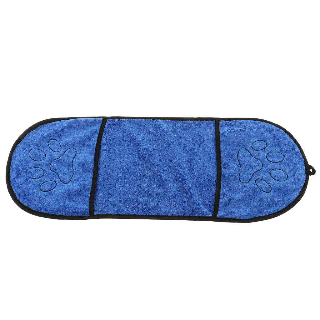 Absorbent dog dry towel made of microfiber with handbags, blue