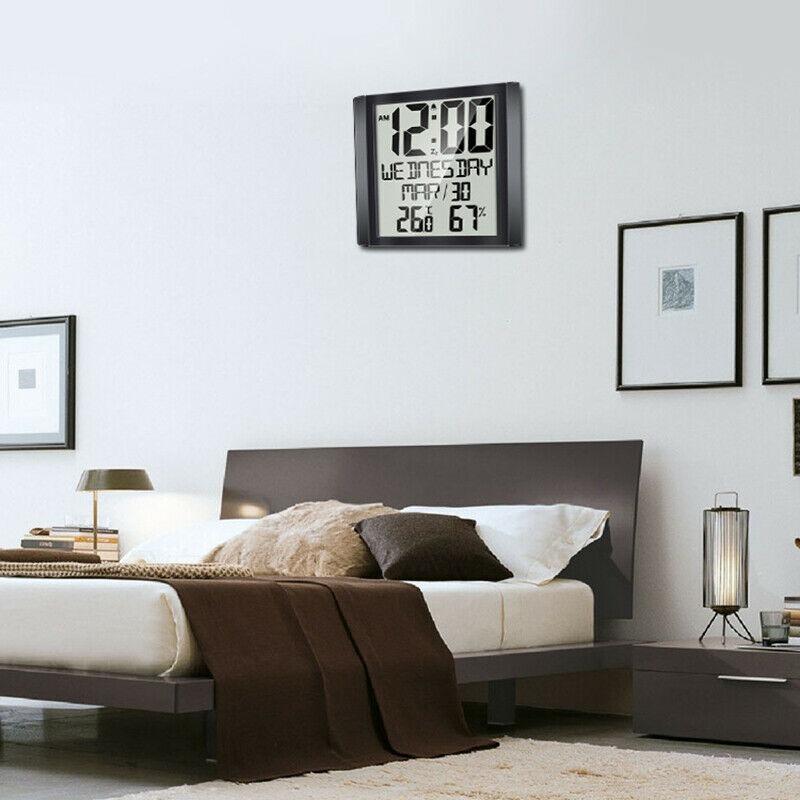 Large Screen Wall Clock Home Temperature and Humidity Meter Alarm Clock Liv I6G1