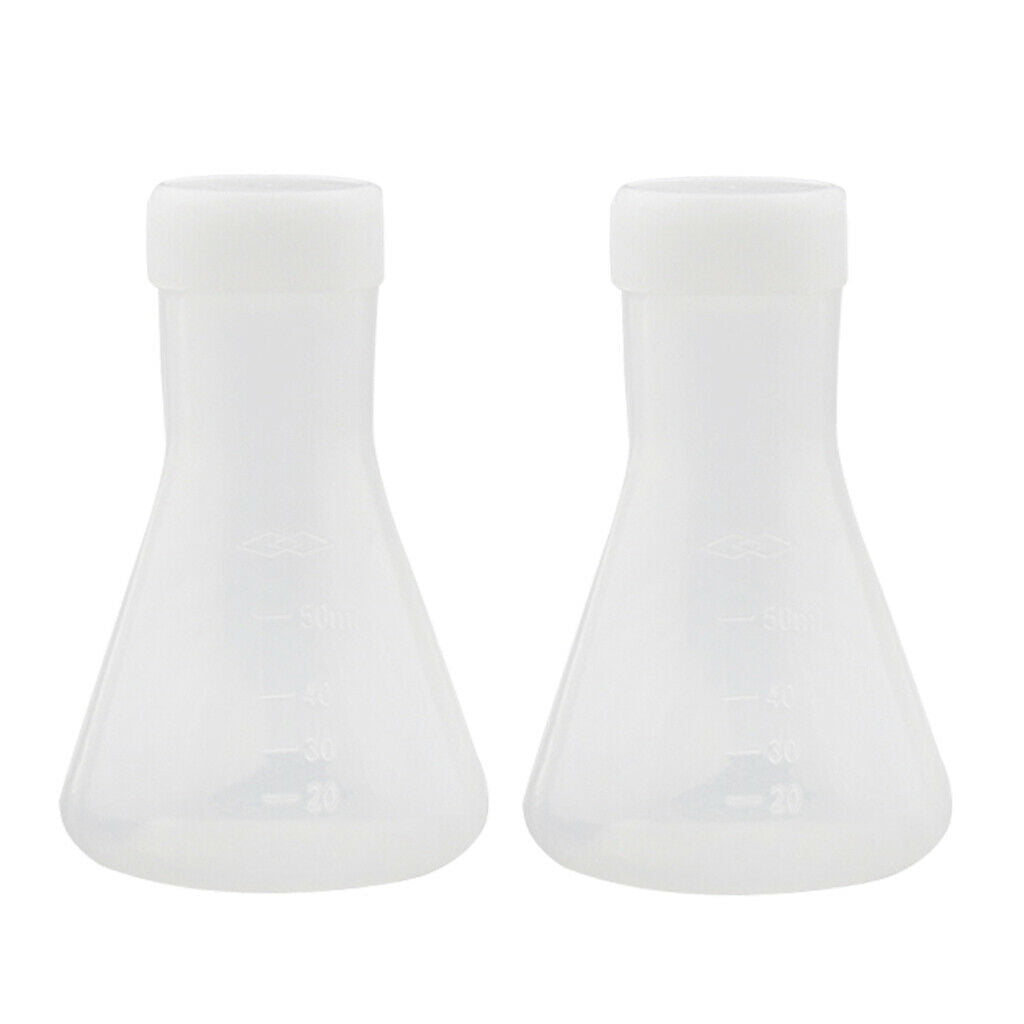 2 Pcs Lab Graduated Plastic Conical Flask Erlenmeyer w/   50mL Food Grade